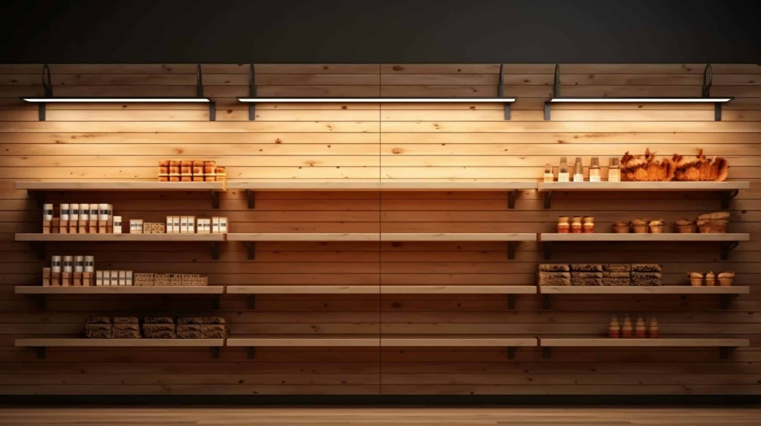 DIY wall shelving on shiplap wall