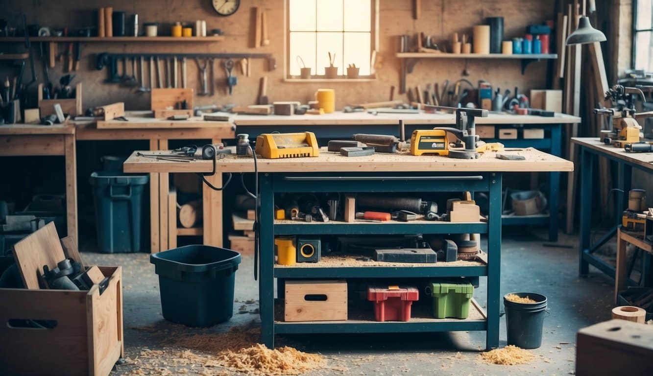 Top woodworking tips for beginners workbench in a woodworking shop